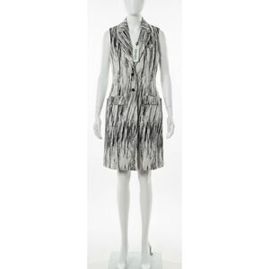 Kenzo paris womens small long trench coat vest coat black white cotton silk